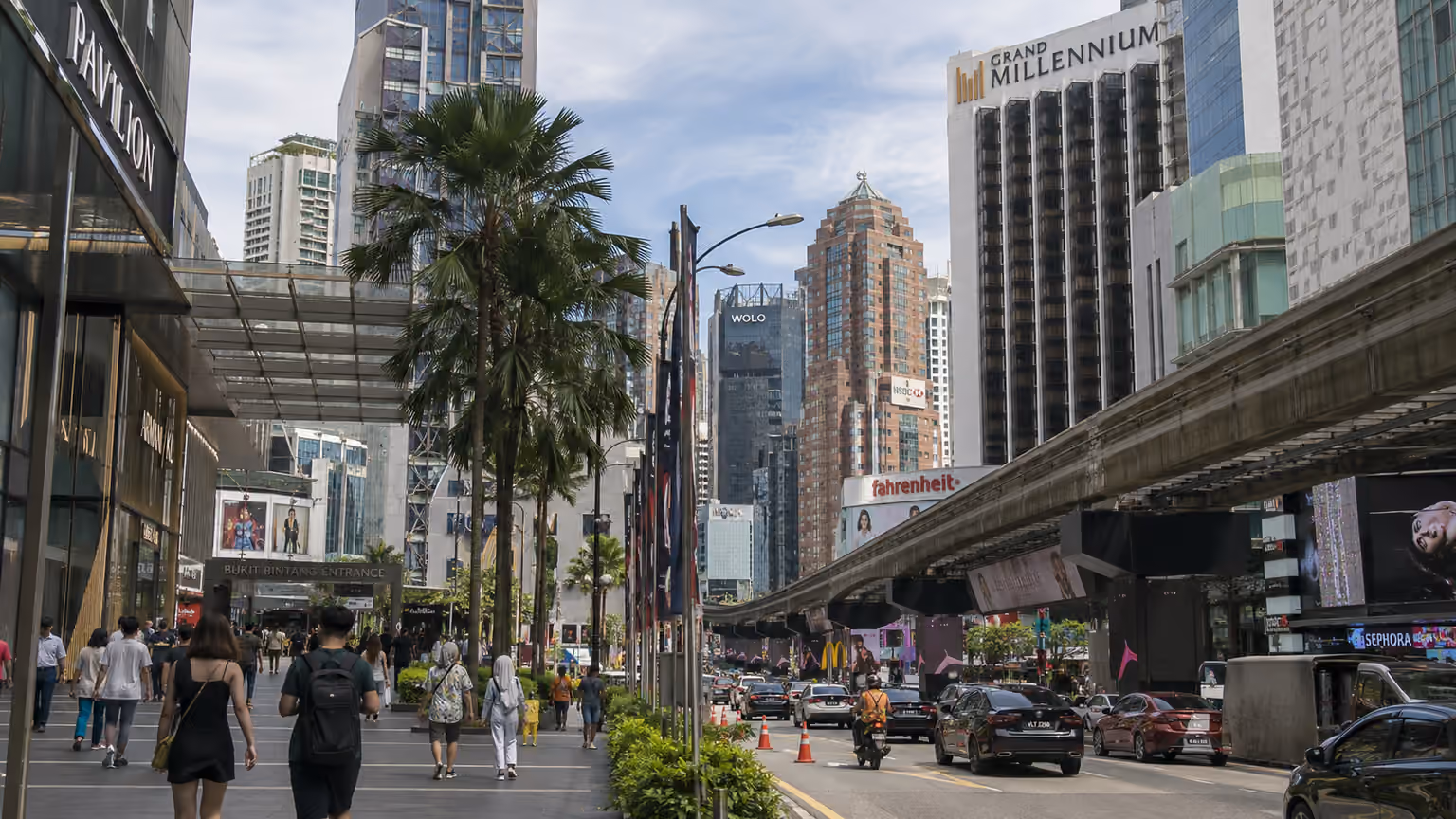 Bukit Bintang Kuala Lumpur Malaysia seen from an pedestrian street viewpoint