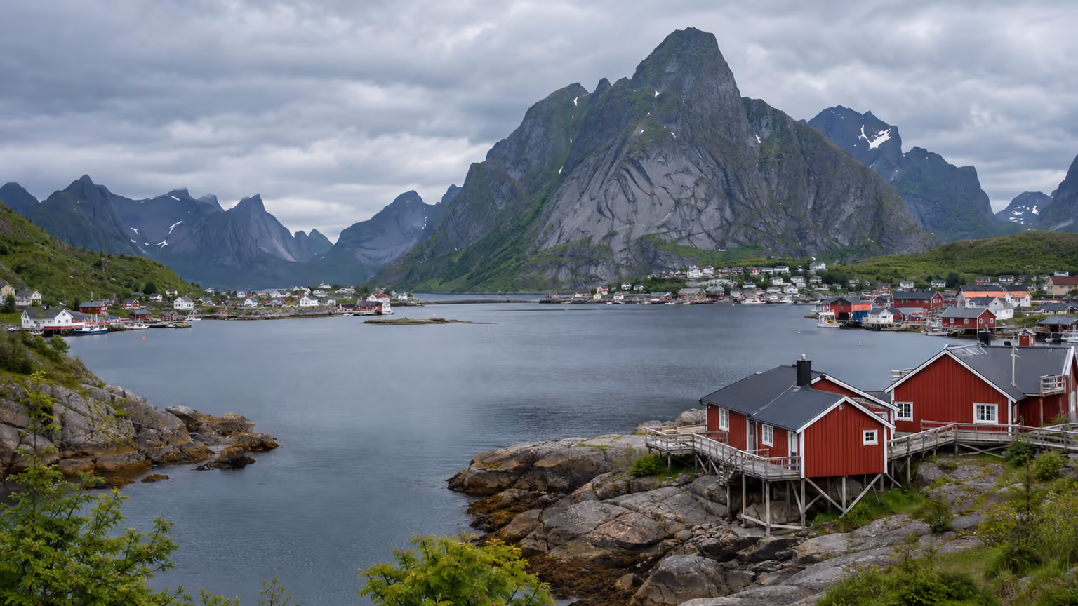 The fishing village landscape around Reine in Norway's Lofoten Islands