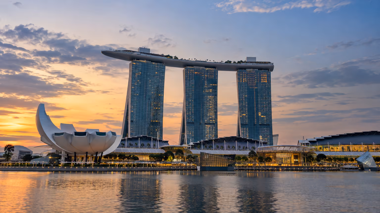 Marina Bay Sands Singapore exterior across the bay