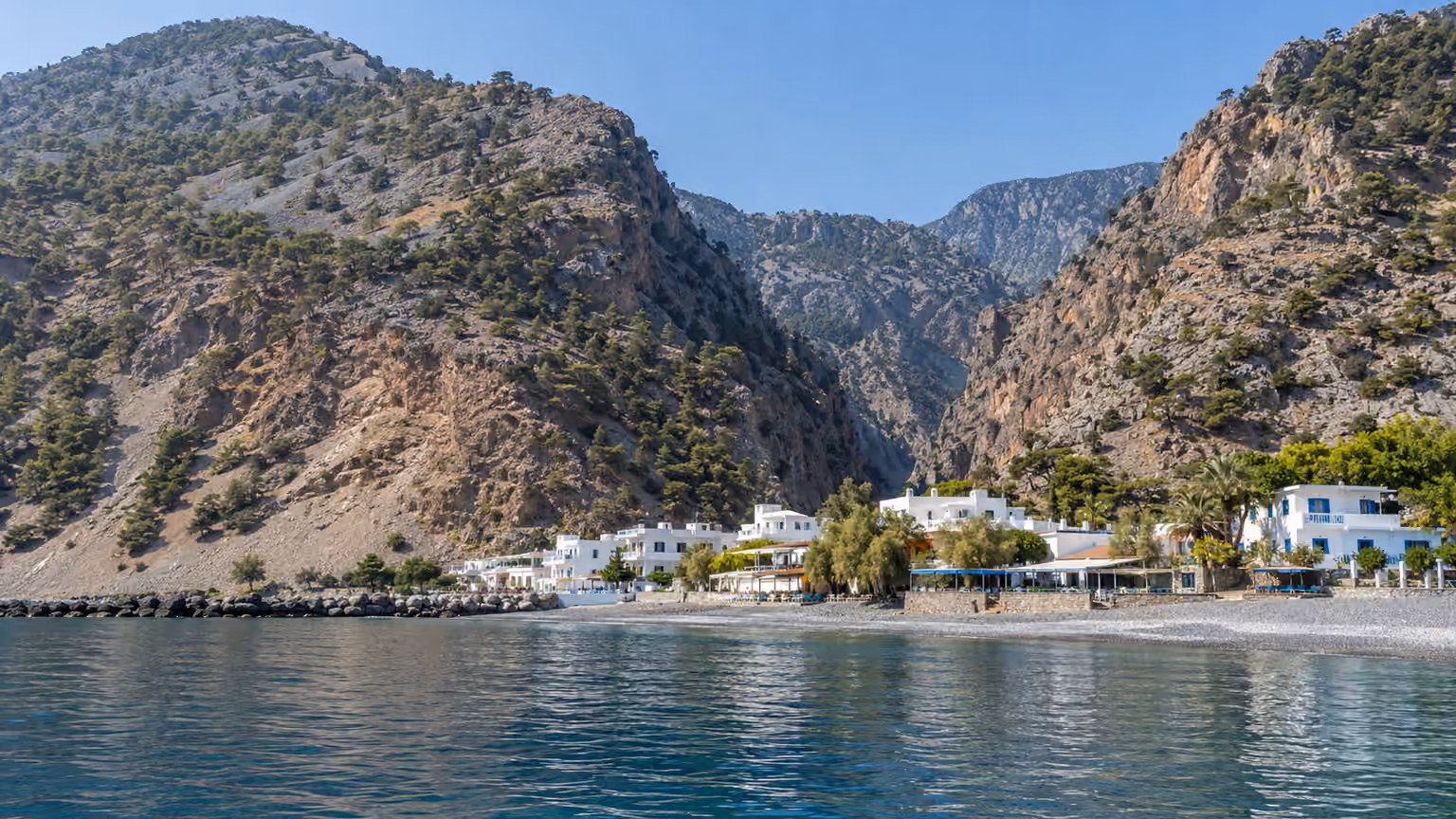 The coastal landscape around Agia Roumeli Crete where the gorge meets the Libyan Sea