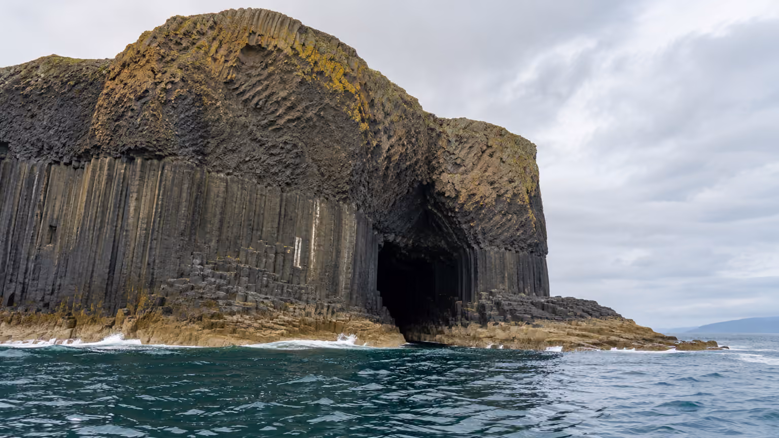 Fingal's Cave on Staffa Scotland seen from offshore