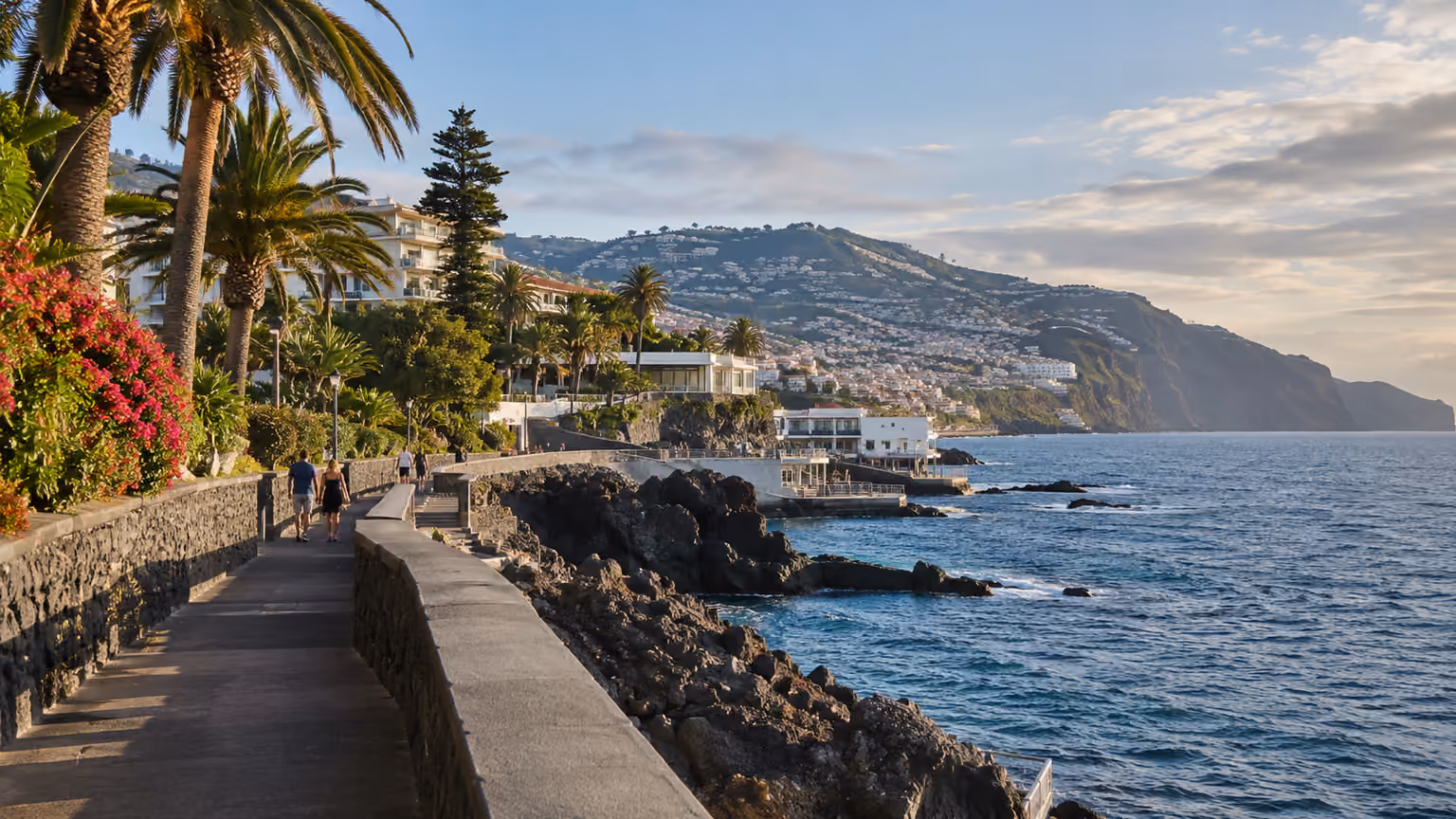 Funchal Lido seaside promenade Madeira with Atlantic water